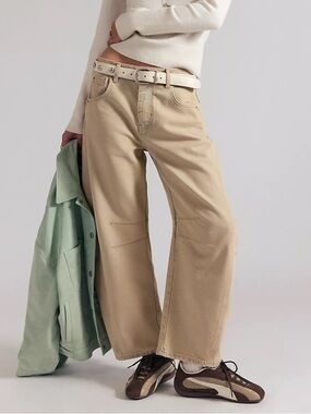 Free People We The Free Good Luck Mid-Rise Barrel Jeans - Antique Ivory - NWT